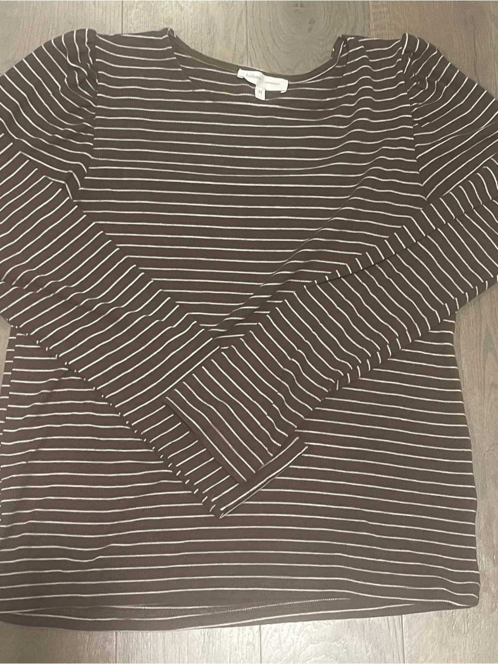 Bohme Stripped Long-Sleeve Crewneck Puff Sleeve Top - Brown/White
